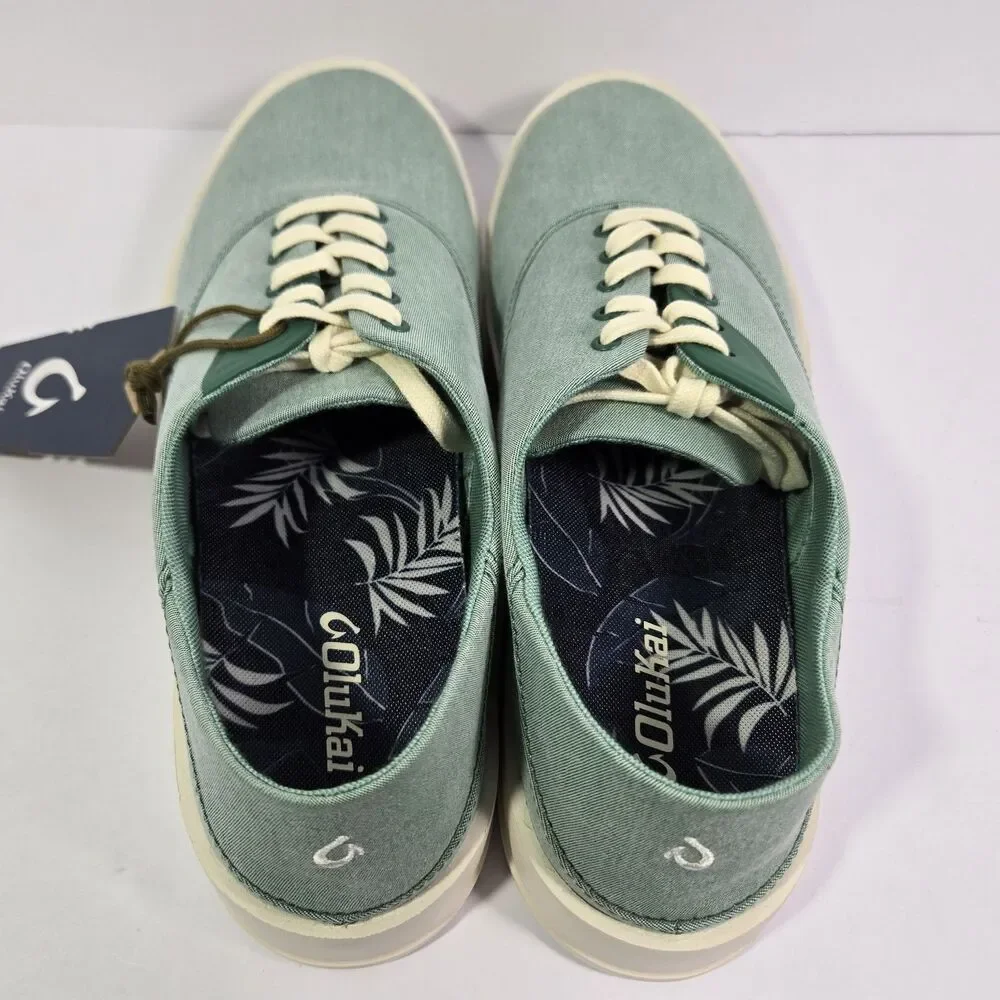 OluKai Tradewind Bamboo Mint Off White Canvas Lace Up Sneakers Shoes Mens 10